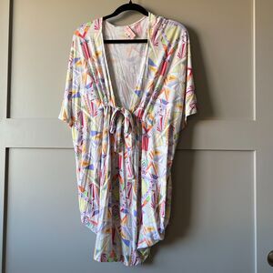 Mara Hoffman Swimsuit Coverup One Size Front Tie Geometric Kimono Beach Lounge